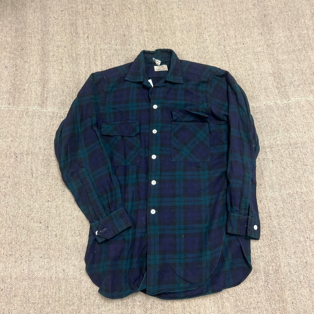 Vintage Tooke Viyella Flannel Shirt Mens Small Green‎ 1960s Wool Plaid